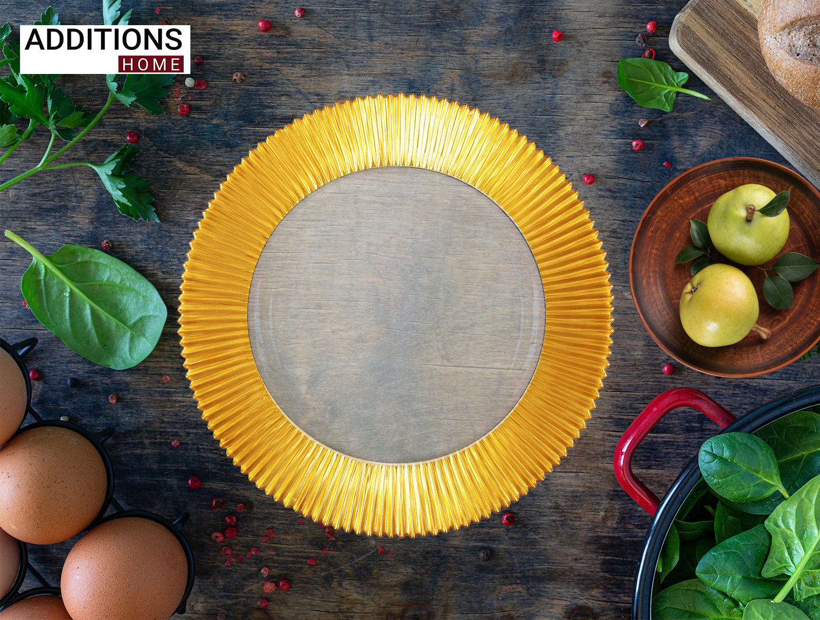 1 Pcs , 13" Round Gold Rim Glass Charger Plates