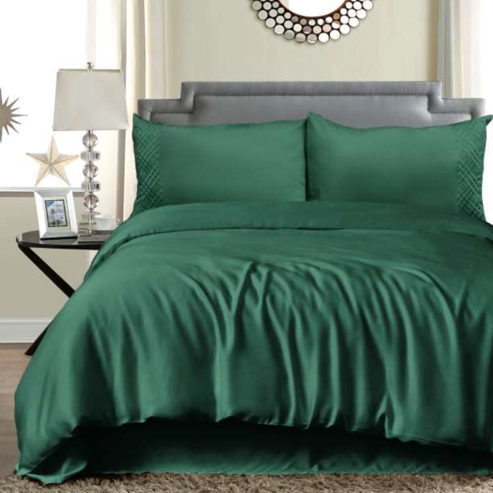 100% Cotton Urban Designer Embroidered 400 TC King Size Double Bedsheet - 275 X 275 CM with 2 Pillow Covers - 3 Pcs Set