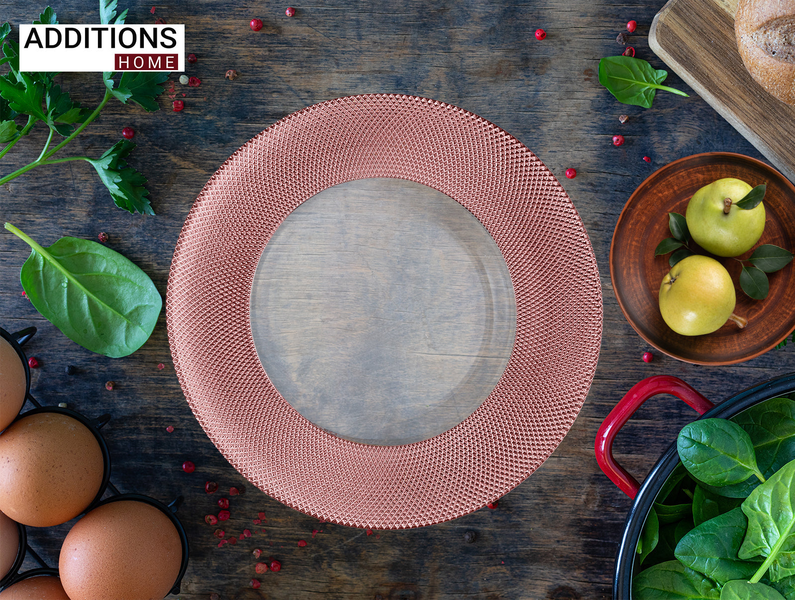 1 Pcs , 13" Round Copper Rim Glass Charger Plates