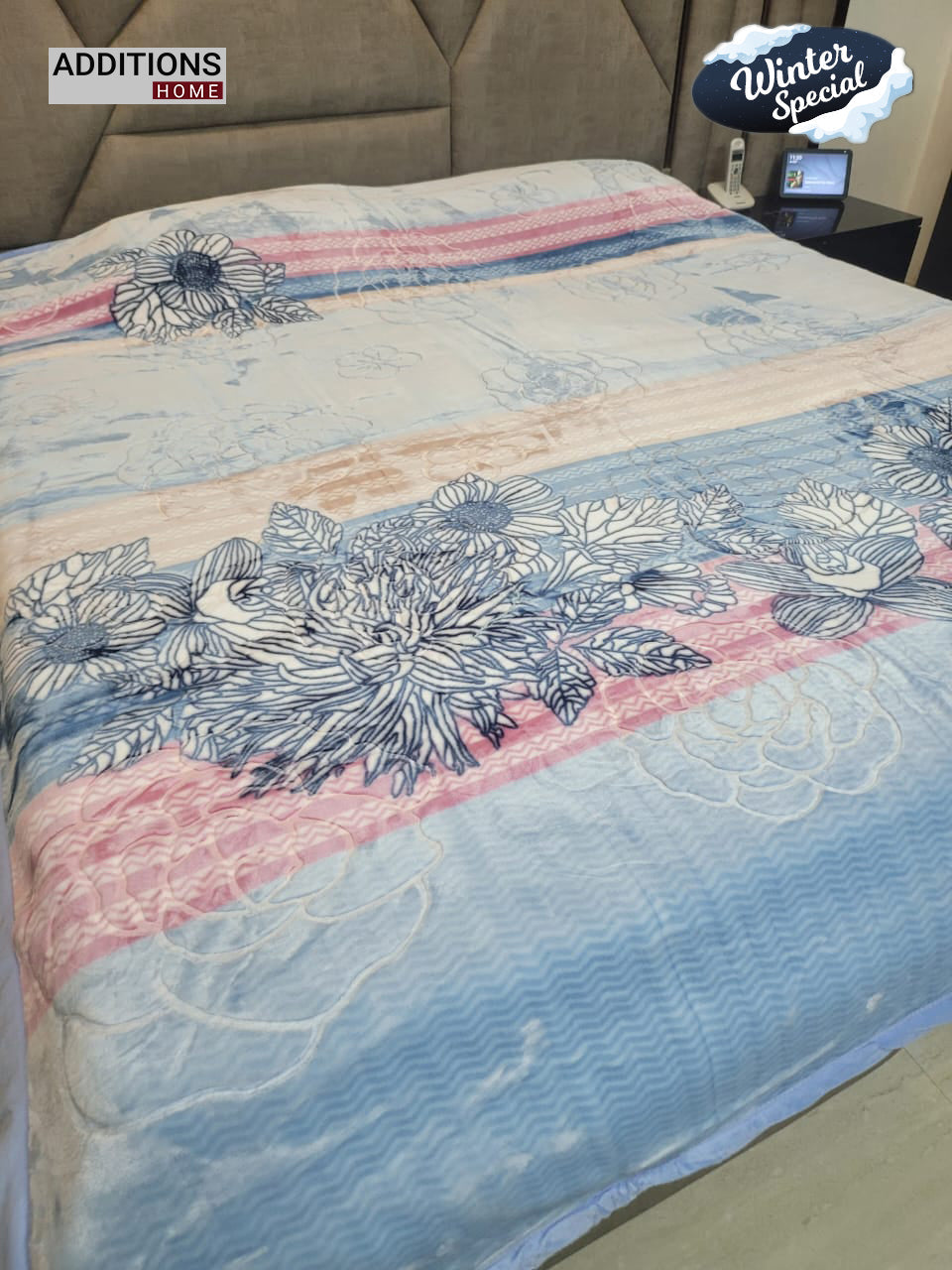 TWIN PLY BLANKET. ONE SIDE FULL EMBOSS OTHER SIDE WITHOUT EMBOSS , 220X240 CMS