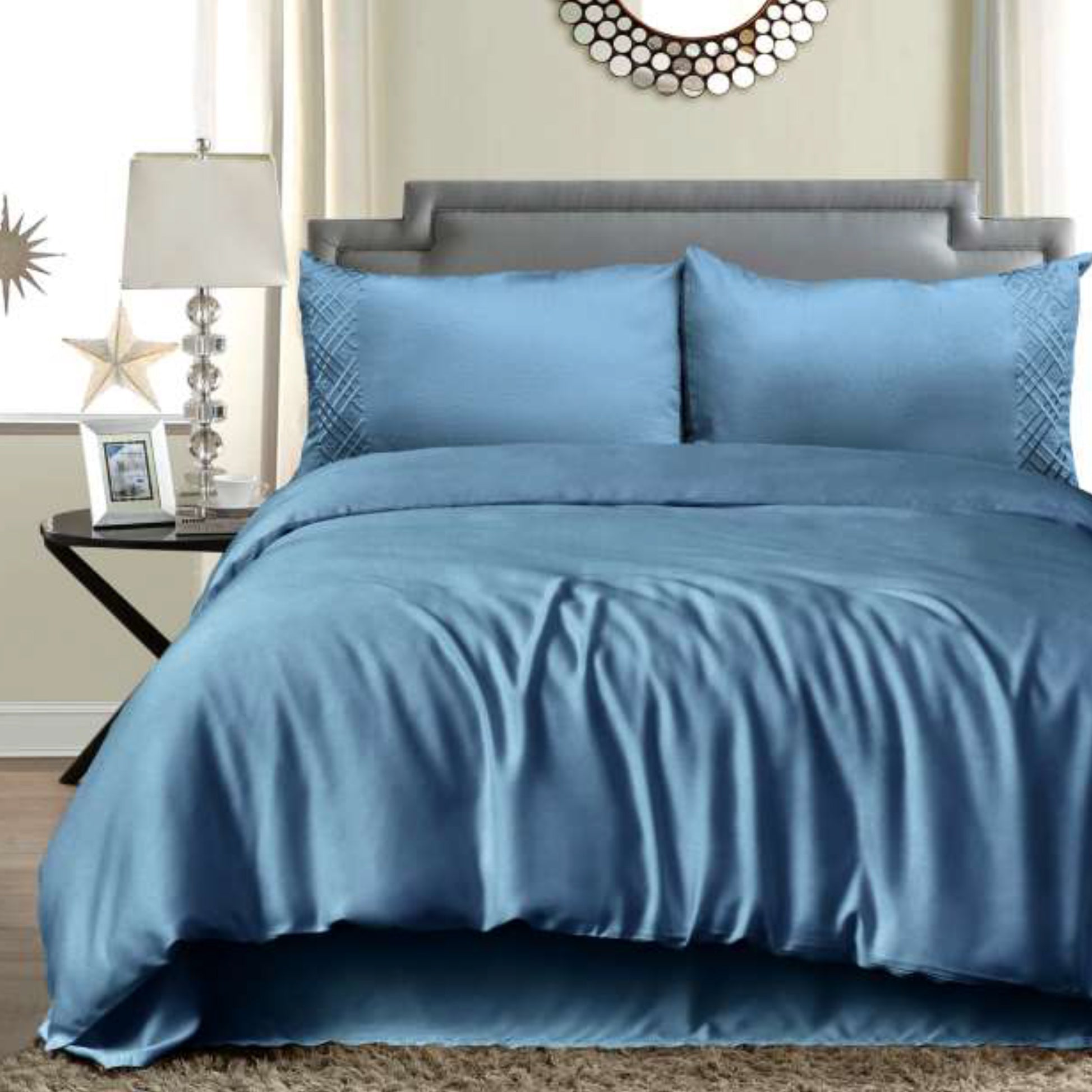 100% Cotton Urban Designer Embroidered 400 TC King Size Double Bedsheet - 275 X 275 CM with 2 Pillow Covers - 3 Pcs Set