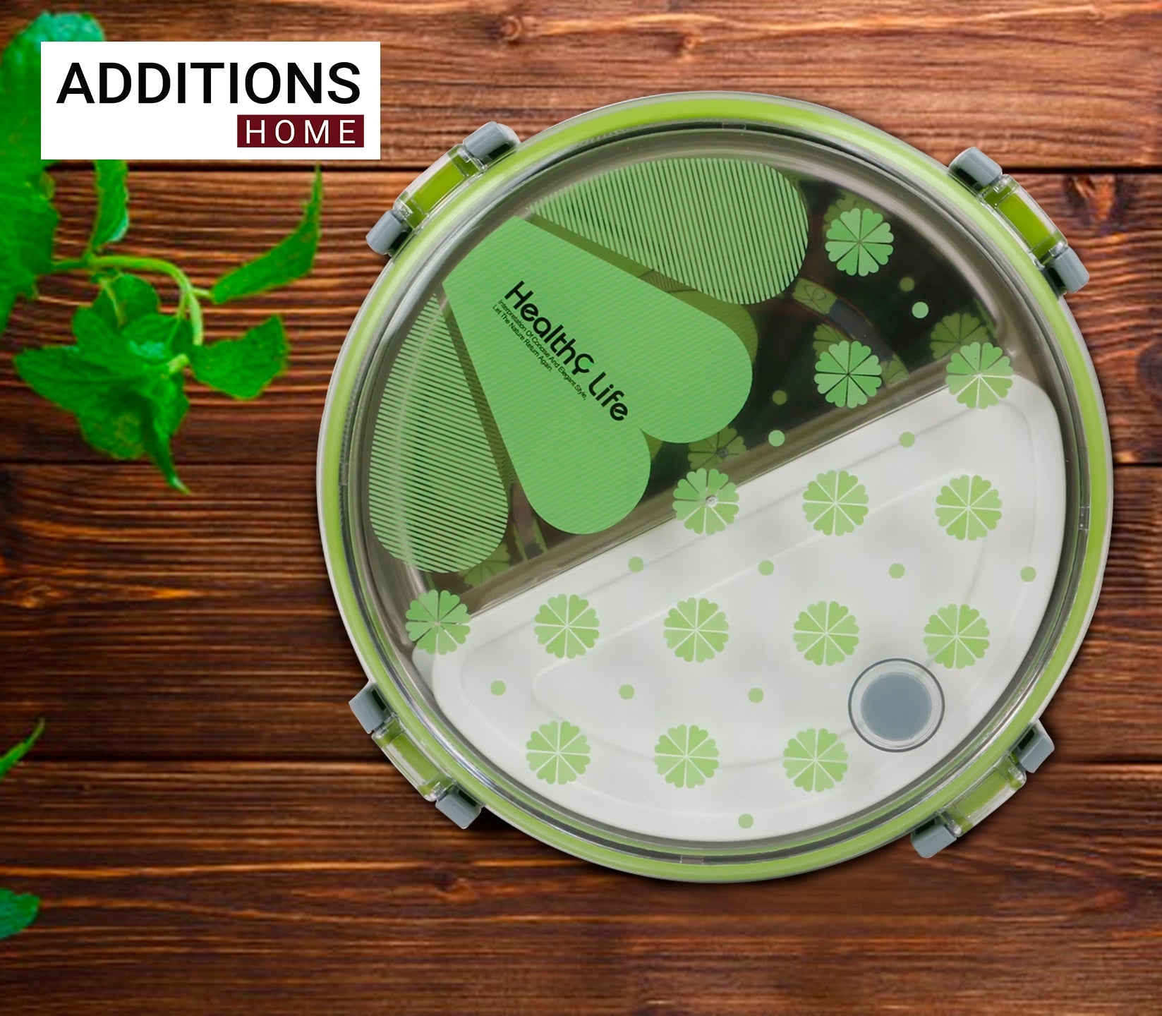 Round Shape Lunch Box Stainless Steel 6526 Inside and P.P Outside, 1 Inner Container & 1 Spoon (920ml)