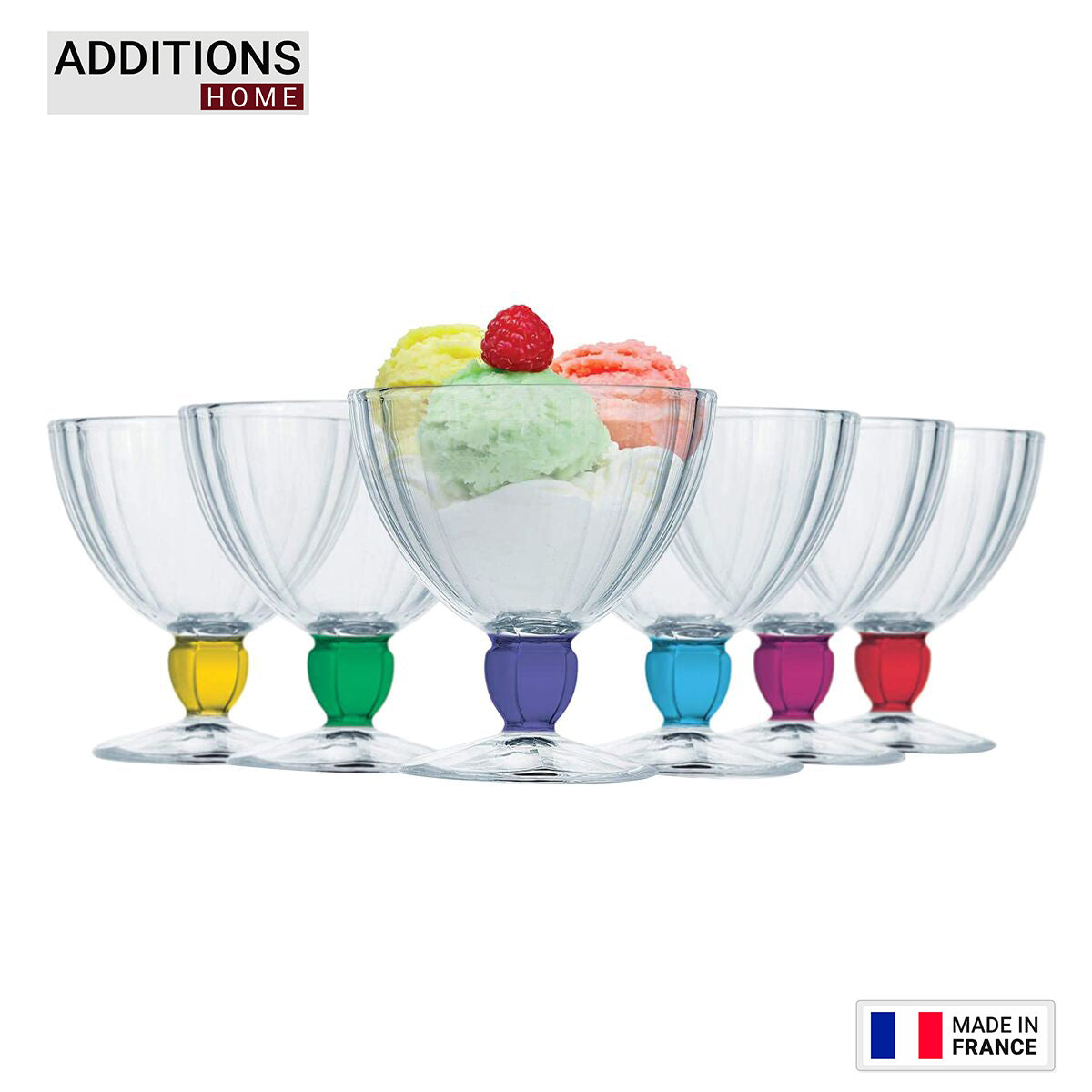 Rainbow Ice Cream Cup Glass Dessert Bowl (Multicolor, Pack of 6) MADE IN FRANCE