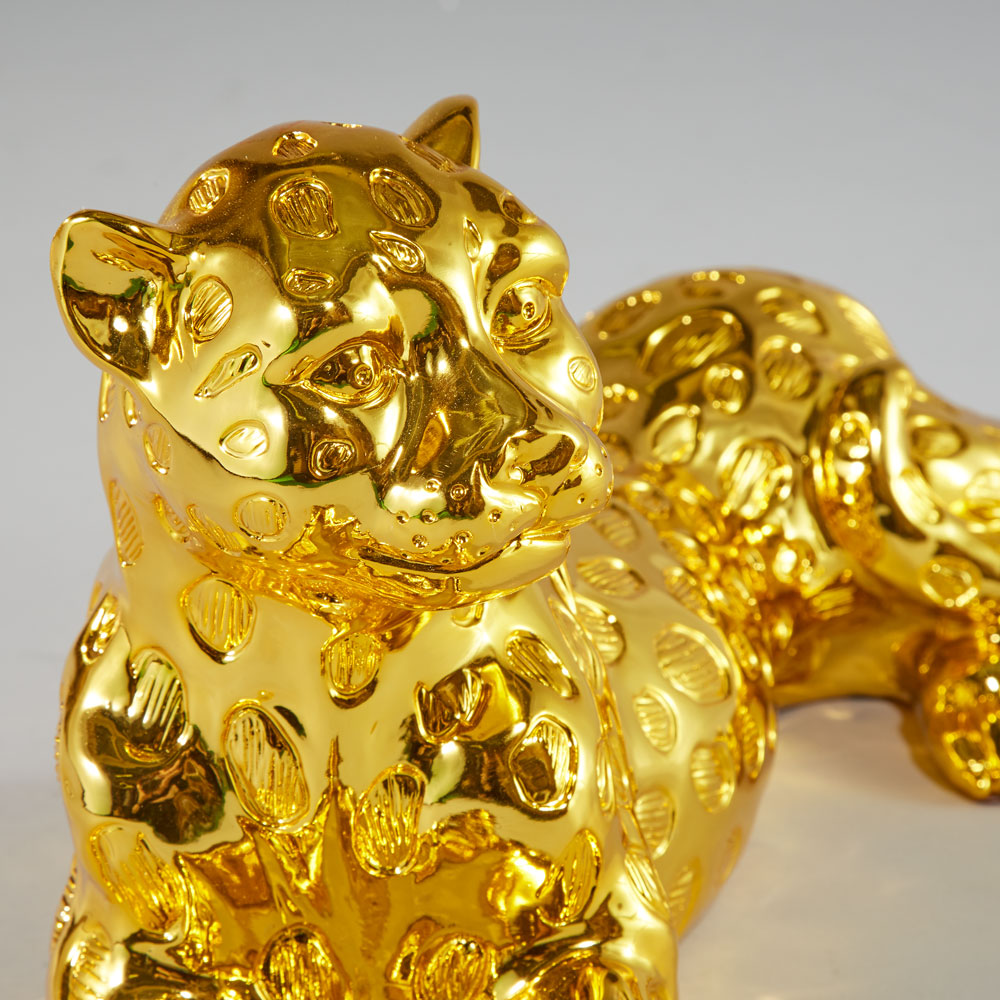 Golden Wild Animal Leopard Sculpture Resin Craft, Living Room Study Leopard Decoration 22x9 Inch