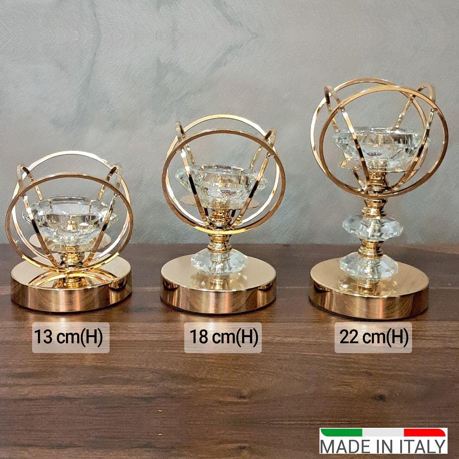 Pure Crystal Luxury Candle Stand Set Of 3. Made In Italy