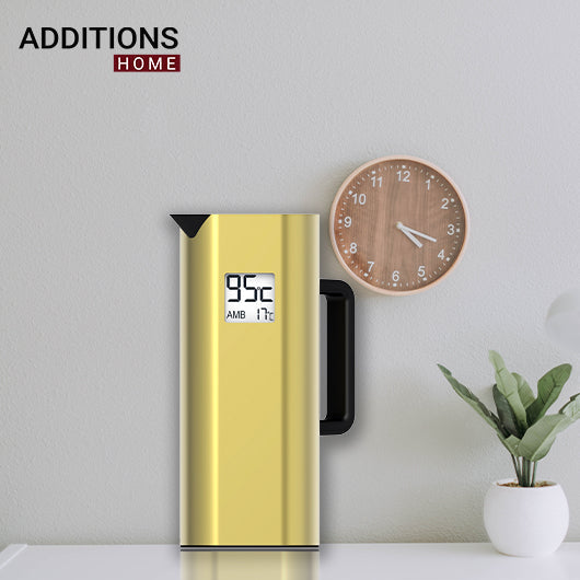 Vacuum insulated Stainless Steel double wall ,Temperature Display Thermos 1.0 Litre Gold