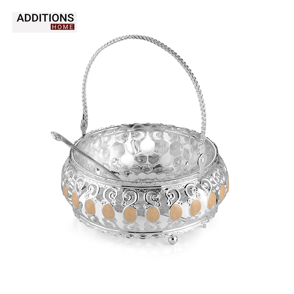 German Silver , Glass Fruit & Vegetable Basket ,16.5cmx16.5cmx19cm.