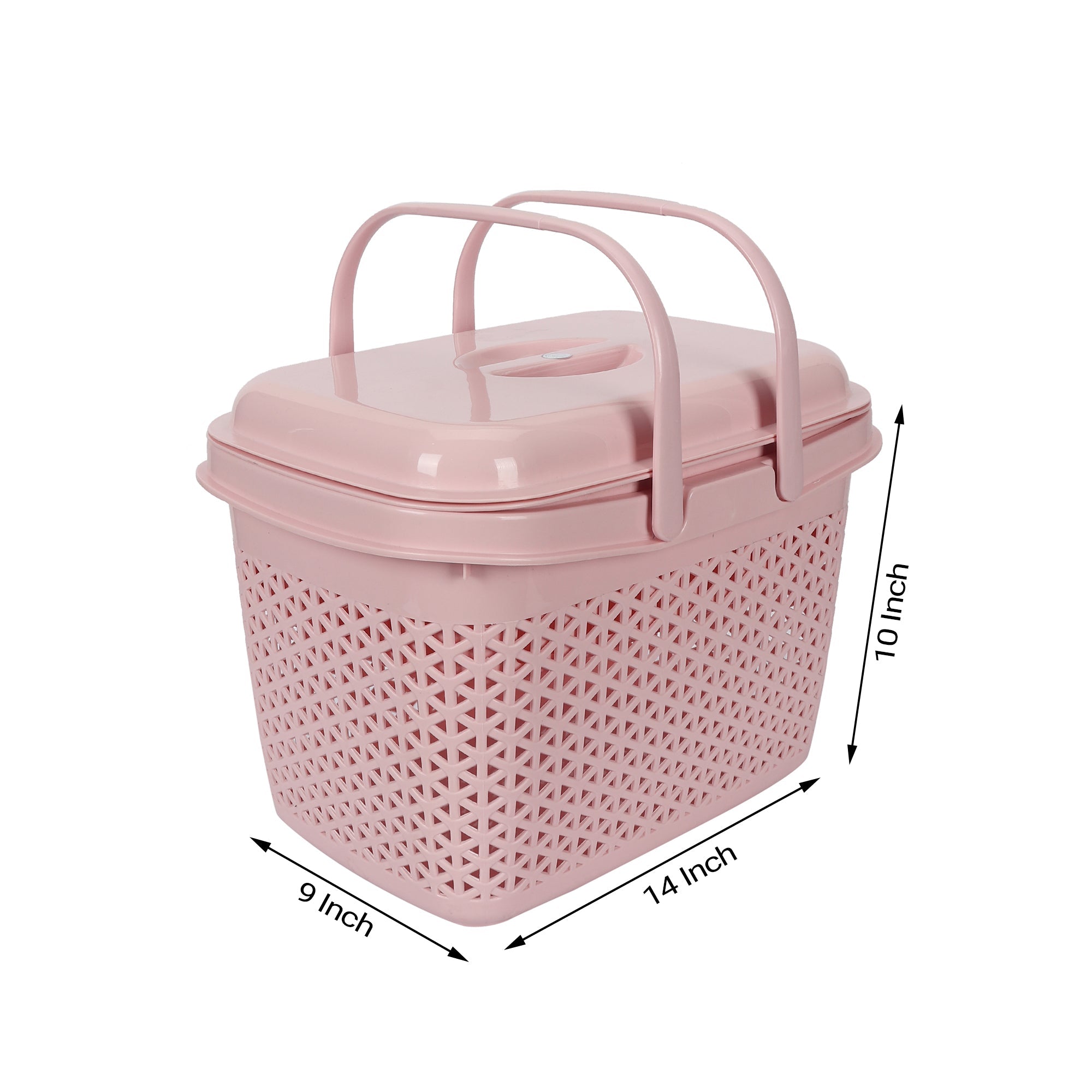 Plastic Lunch Basket with Lid  & Fruit/Cutlery Tray for Office, Home and Picnic Use. (14x9x10 Inch)