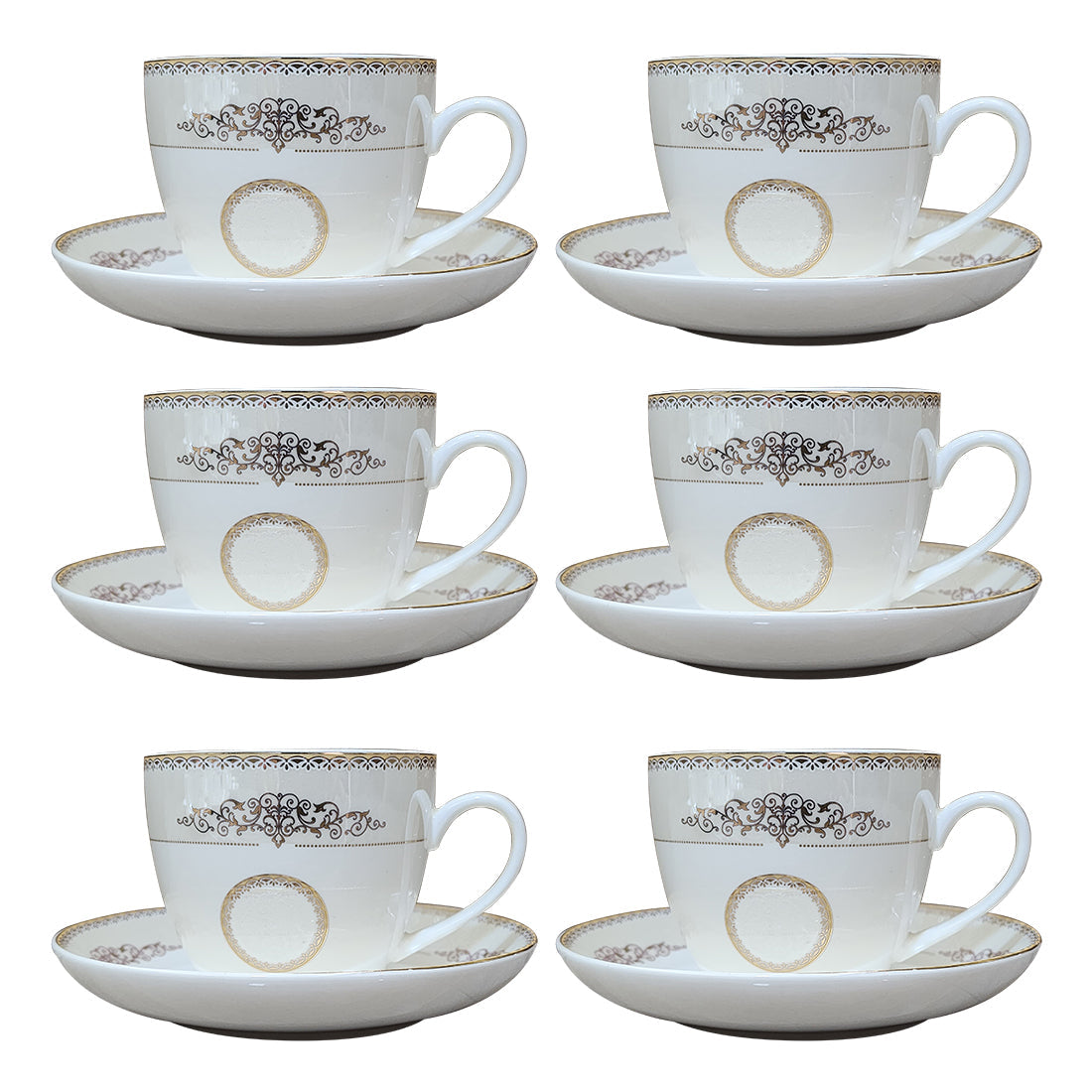 Fine Bone China Gold Plated Cup & Saucer Set of 6