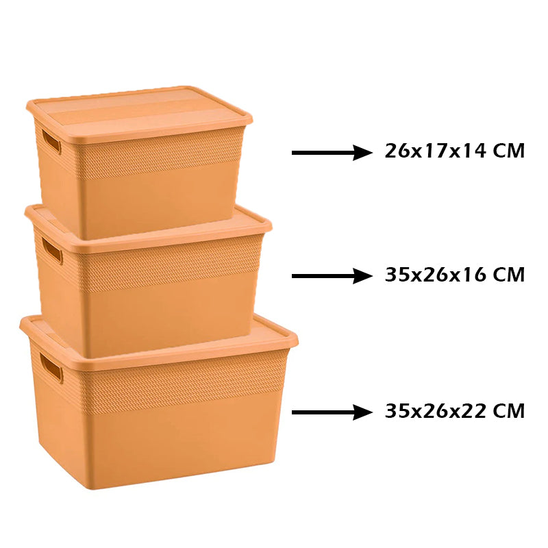 Plastic Storage Basket Set of 3 with Lid for Home/Office Use.