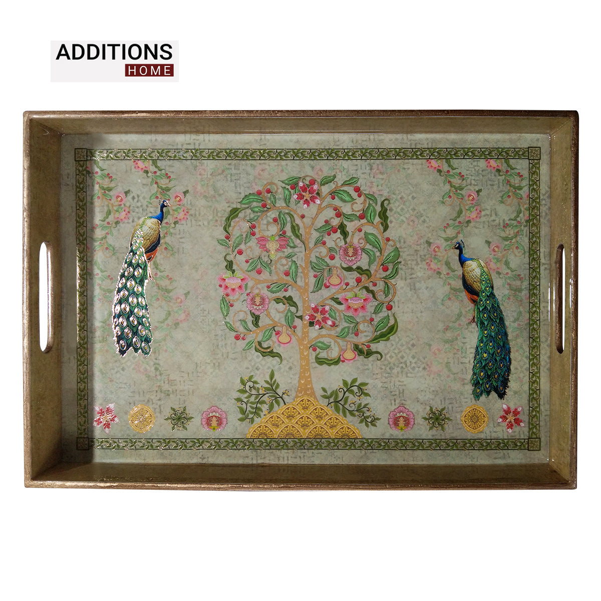 Peacock Printed Wooden Food and Beverages Serving Tray for Home, Office, Kitchen & Dinning 1 pcs