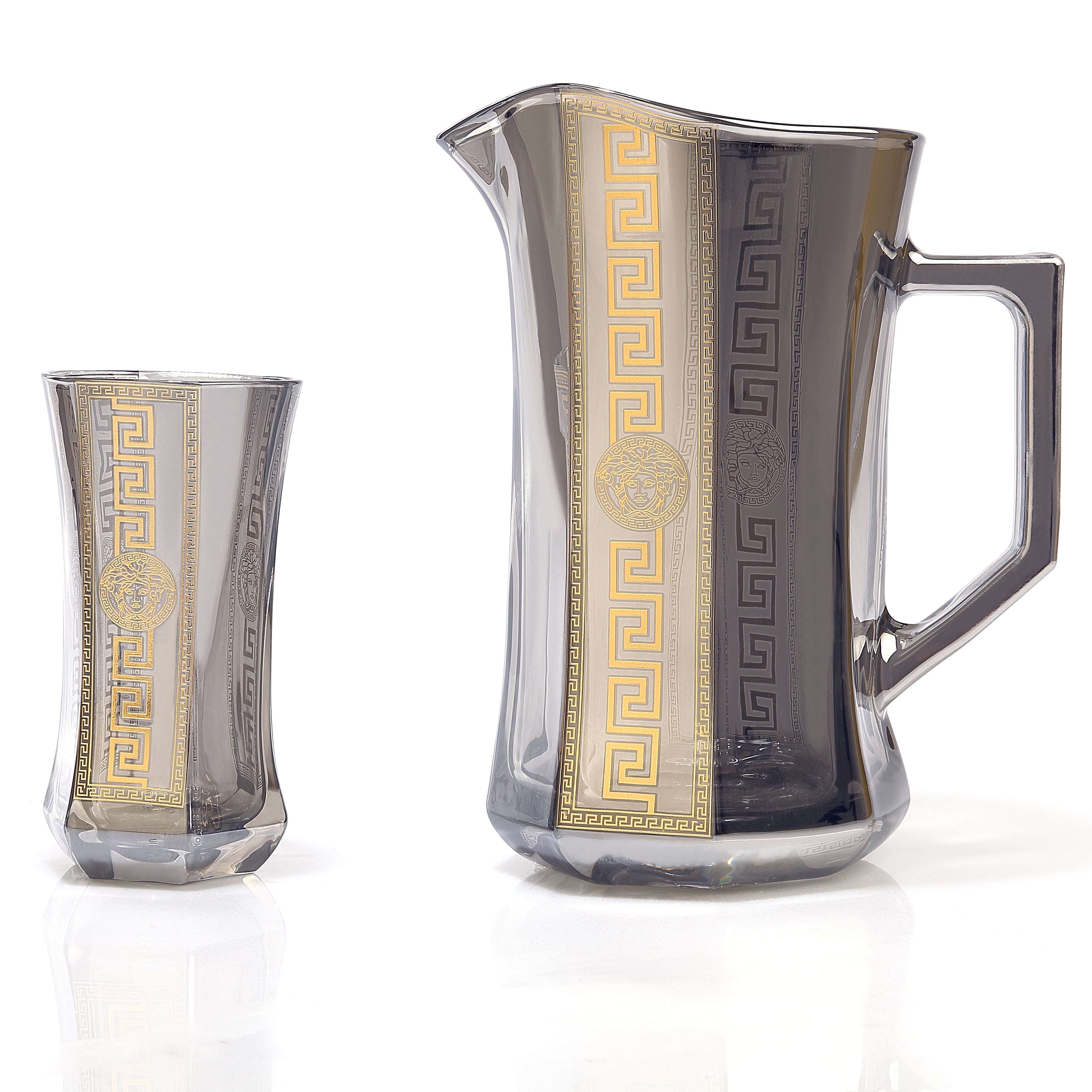 Hand Crafted Gold Plated Jug 1750 ml, With Long Glasses 370 ML, for Home and Kitchen Set of 7.
