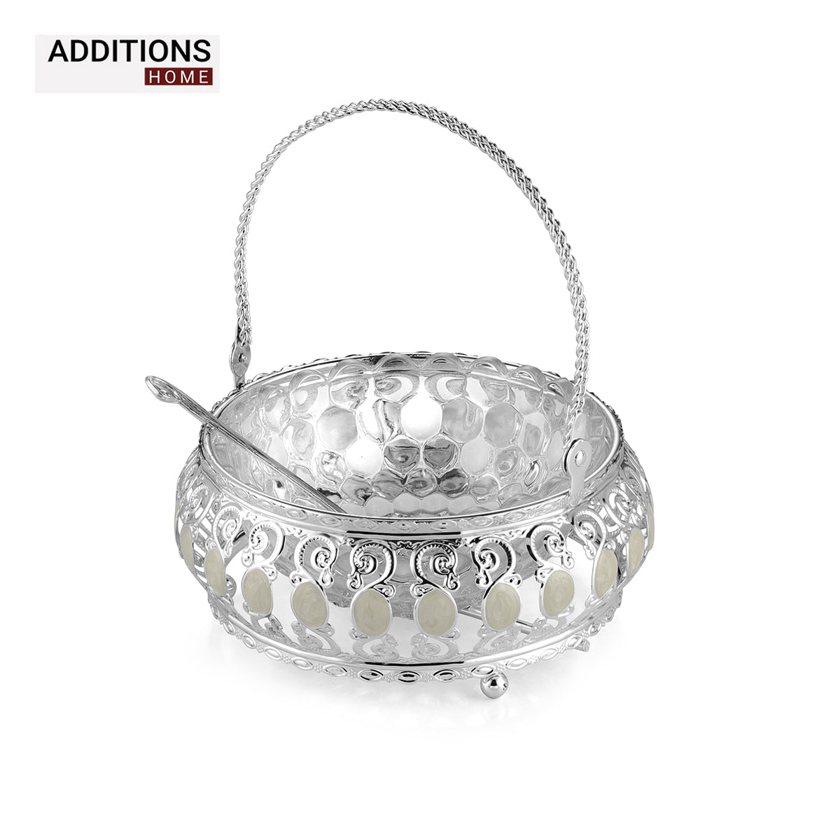 German Silver, Glass Fruit & Vegetable Basket ,16.5cmx16.5cmx19cm.