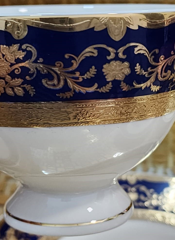 Luxury Embossed Gold Plated Cup & Saucer Royal Style Bone China, Set Of 6 (MADE IN JAPAN)