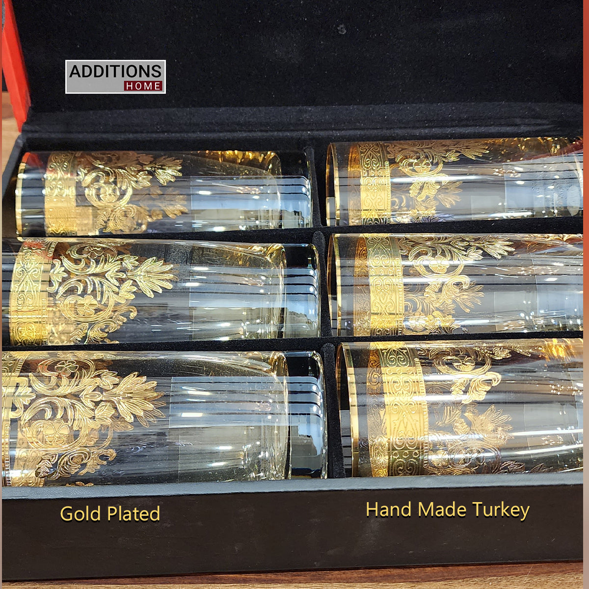 Hand Crafted Gold Plated Long Glasses Capacity: 370 ML, for Home and Kitchen - Ideal Gift for Housewarming