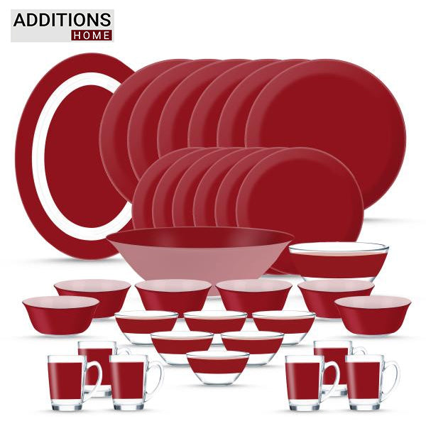 Pack of 33 Pcs Made in United Arab Emirates(UAE) French style sodalime glass SIMPLY RED Dinner Set