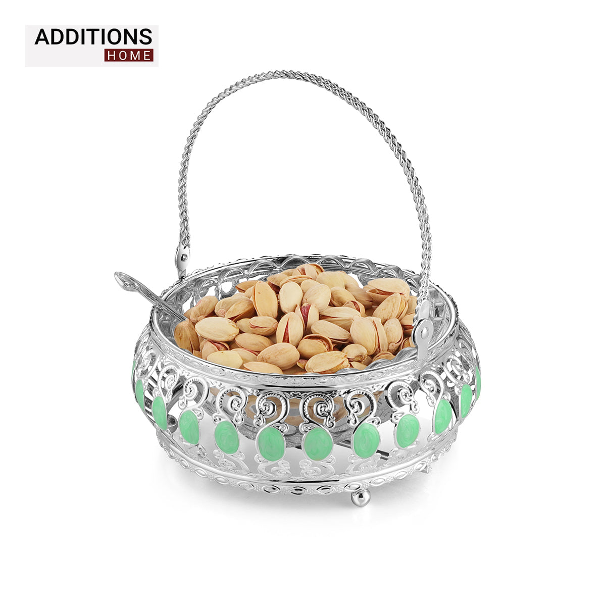 German Silver, Glass Fruit & Vegetable Basket ,16.5cmx16.5cmx19cm.
