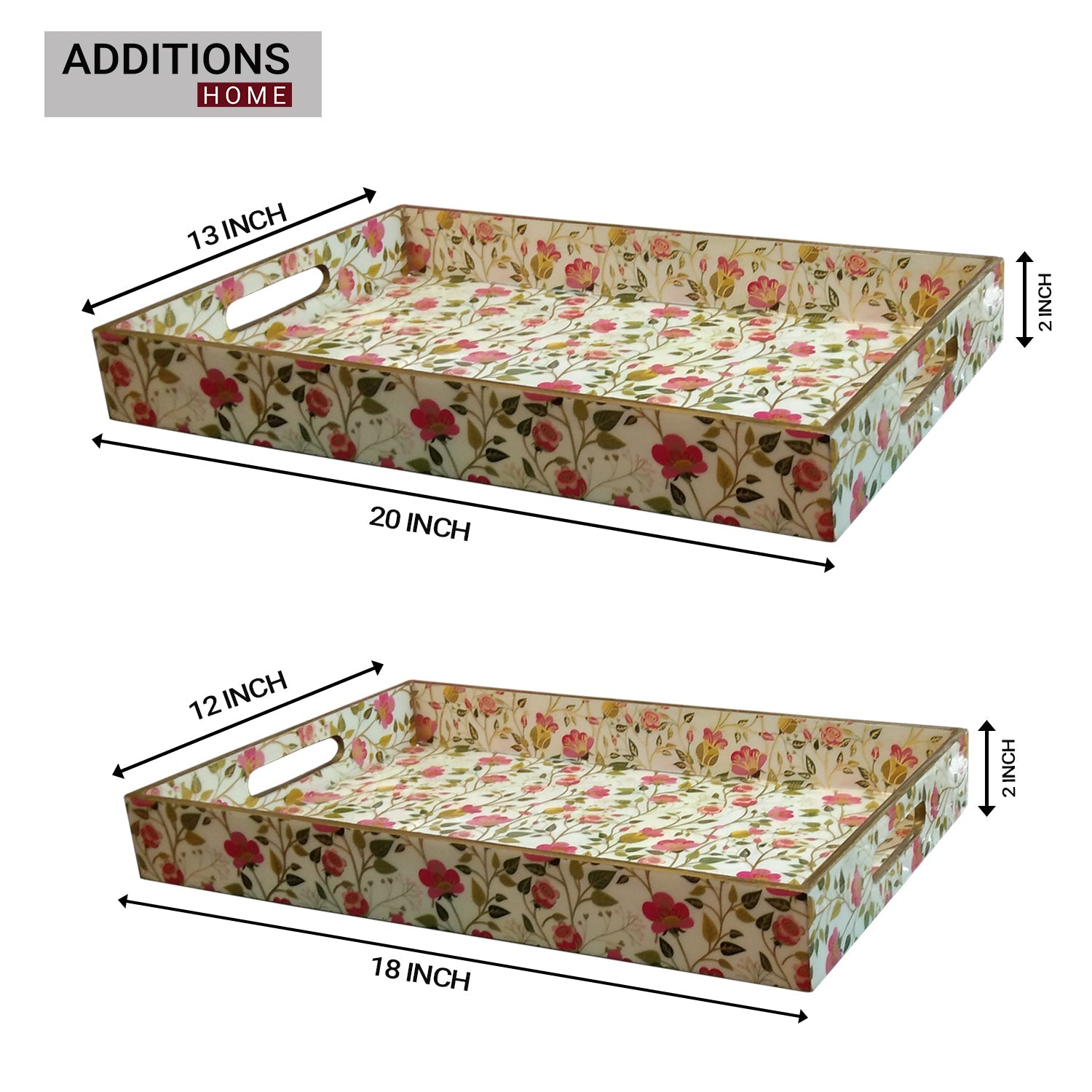 Lacquer Printed Wooden Food and Beverages Serving Tray for Home, Office, Kitchen & Dinning 2 Set