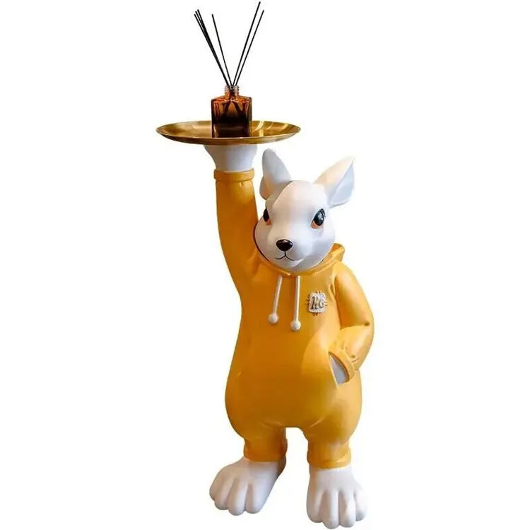 Serving Cute Rabbit with Plate I Stylish Resin Sculpture For Living Room TV Cabinet Desktop, 70CM . MADE IN GERMANY