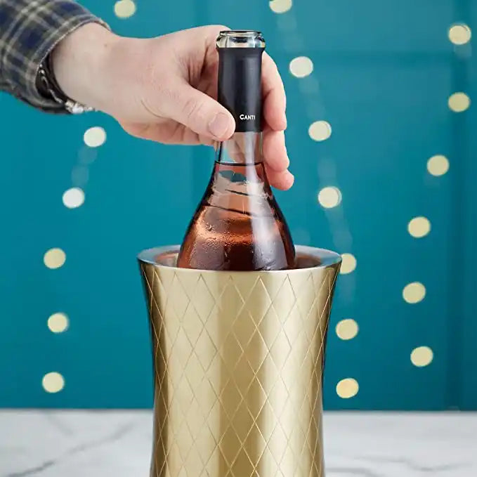 High quality Stainless Steel Double Wall Champagne Etched Ice Bucket Gold Wine Chiller Bottle Cooler 2L
