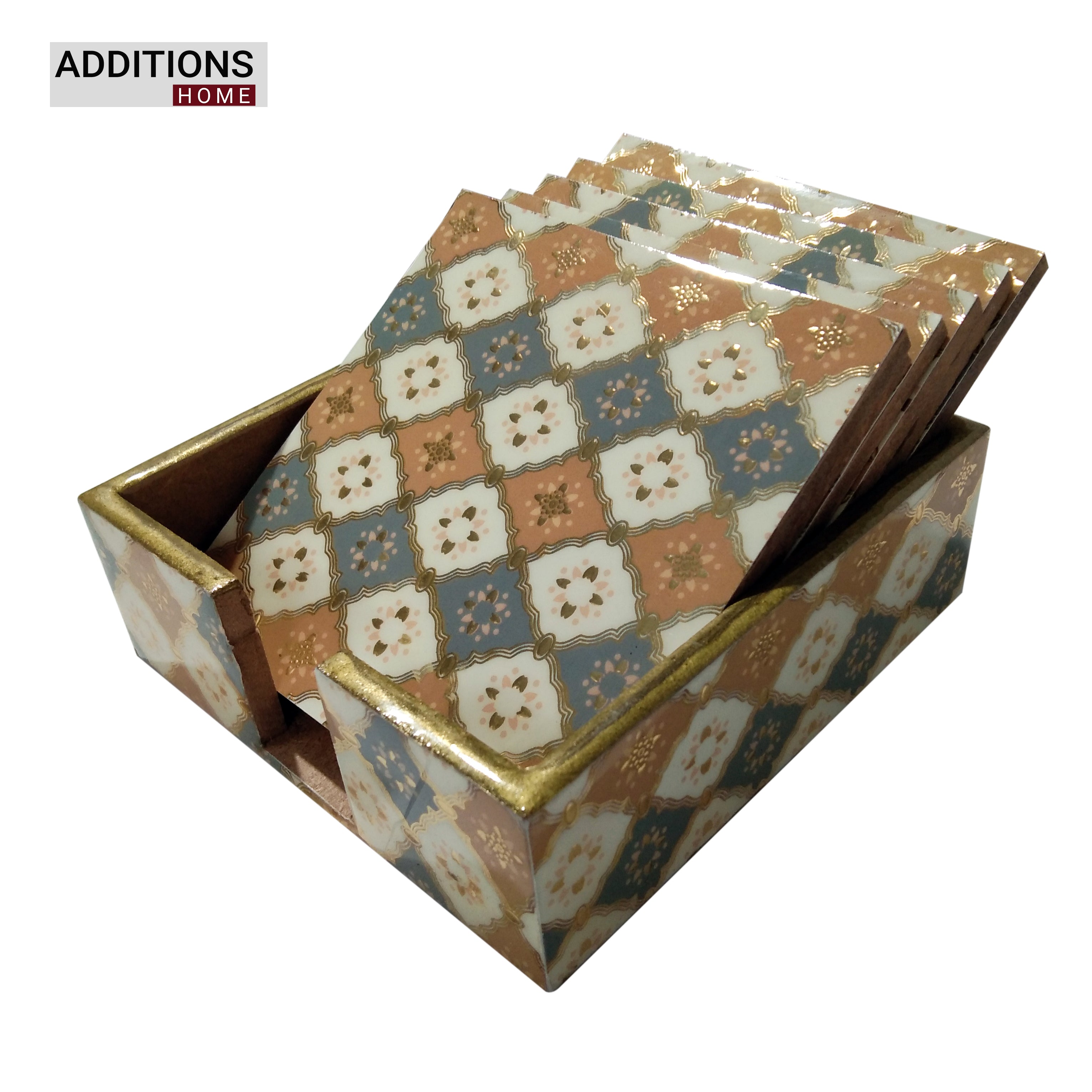 Beautiful Designer Printed Coasters Set of 6 PCS (MDF Wooden, 9.5x9.5 cm, Square)