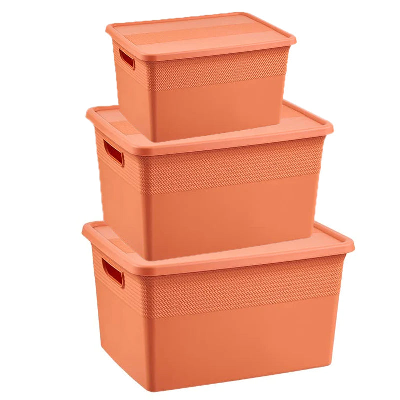Plastic Storage Basket Set of 3 with Lid for Home/Office Use.