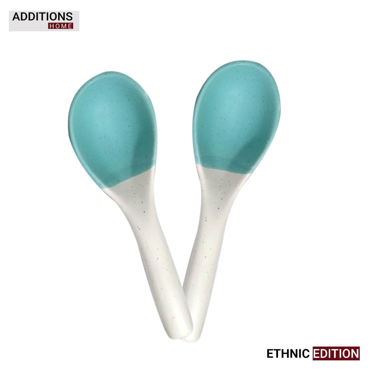 Ceramic Large Serving Spoon Microwave Oven Dishwasher Safe 9.5" Inch Set of 2. ETHNIC EDITION