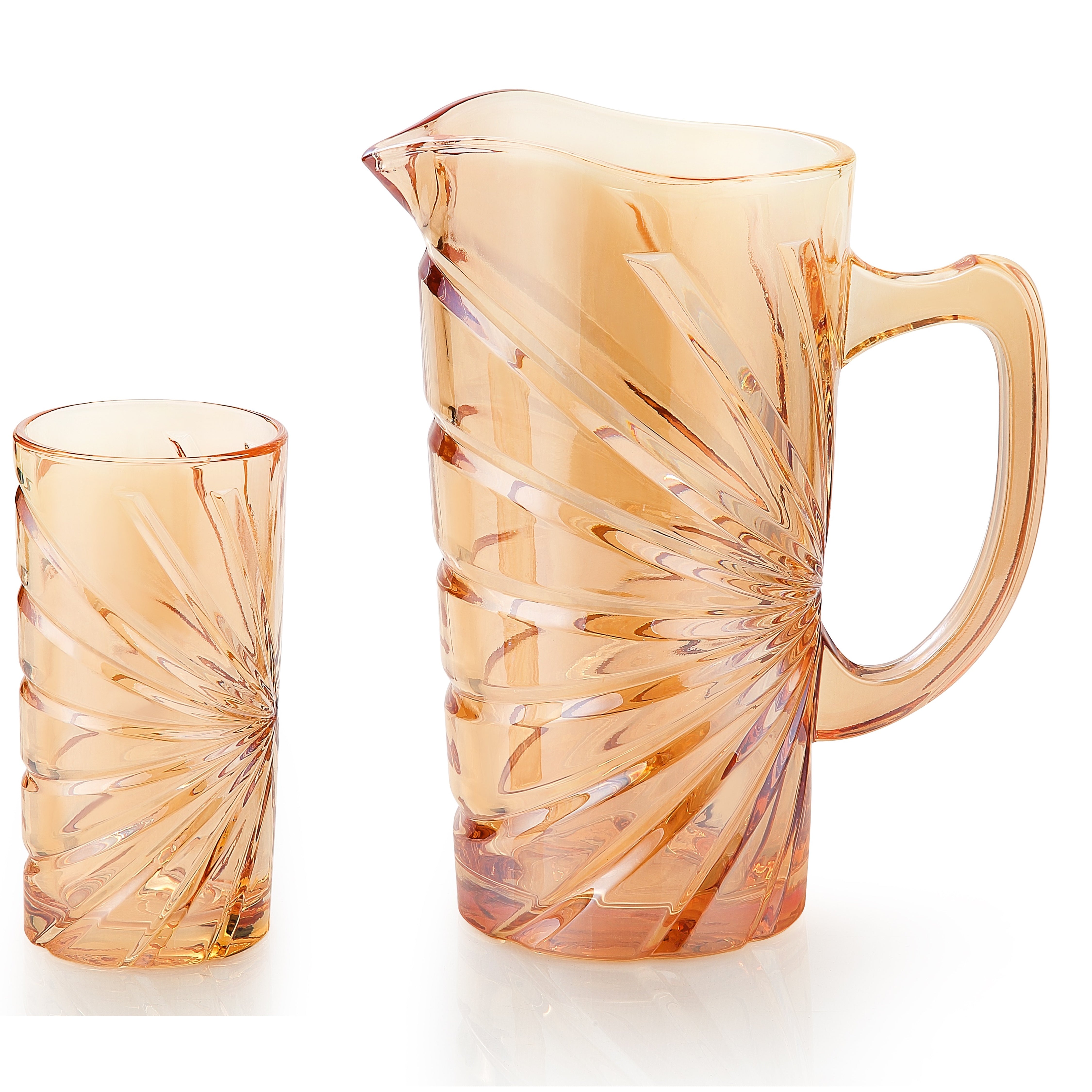 Hand Crafted Gold Plated Jug 1750 ml, With Long Glasses 370 ML, for Home and Kitchen Set of 7.