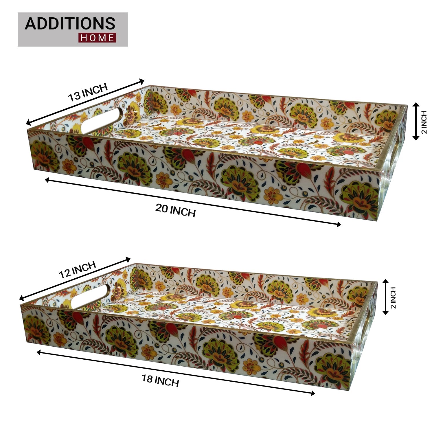 Lacquer Printed Wooden Food and Beverages Serving Tray for Home, Office, Kitchen & Dinning 2 Set