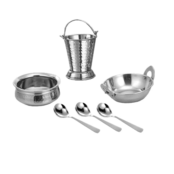 Hammered Steel 10 Pcs Serving Set, Serveware Tableware, Dinnerware for Home and Restaurants