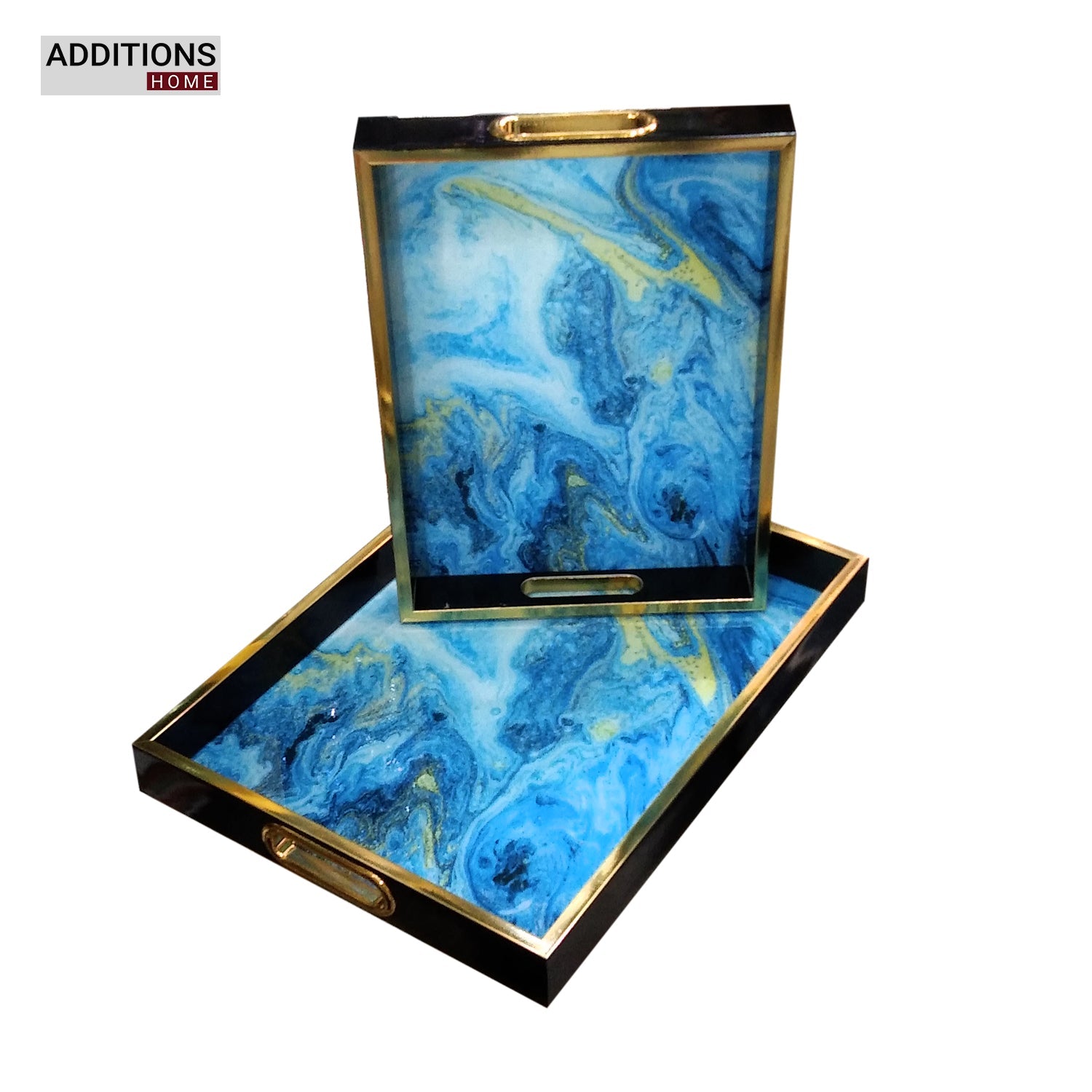 Round Decorative Tray, Marbling Tray with Handles, Coffee Table Tray and Serving Tray for Ottoman, Kitchen, Bathroom, Black