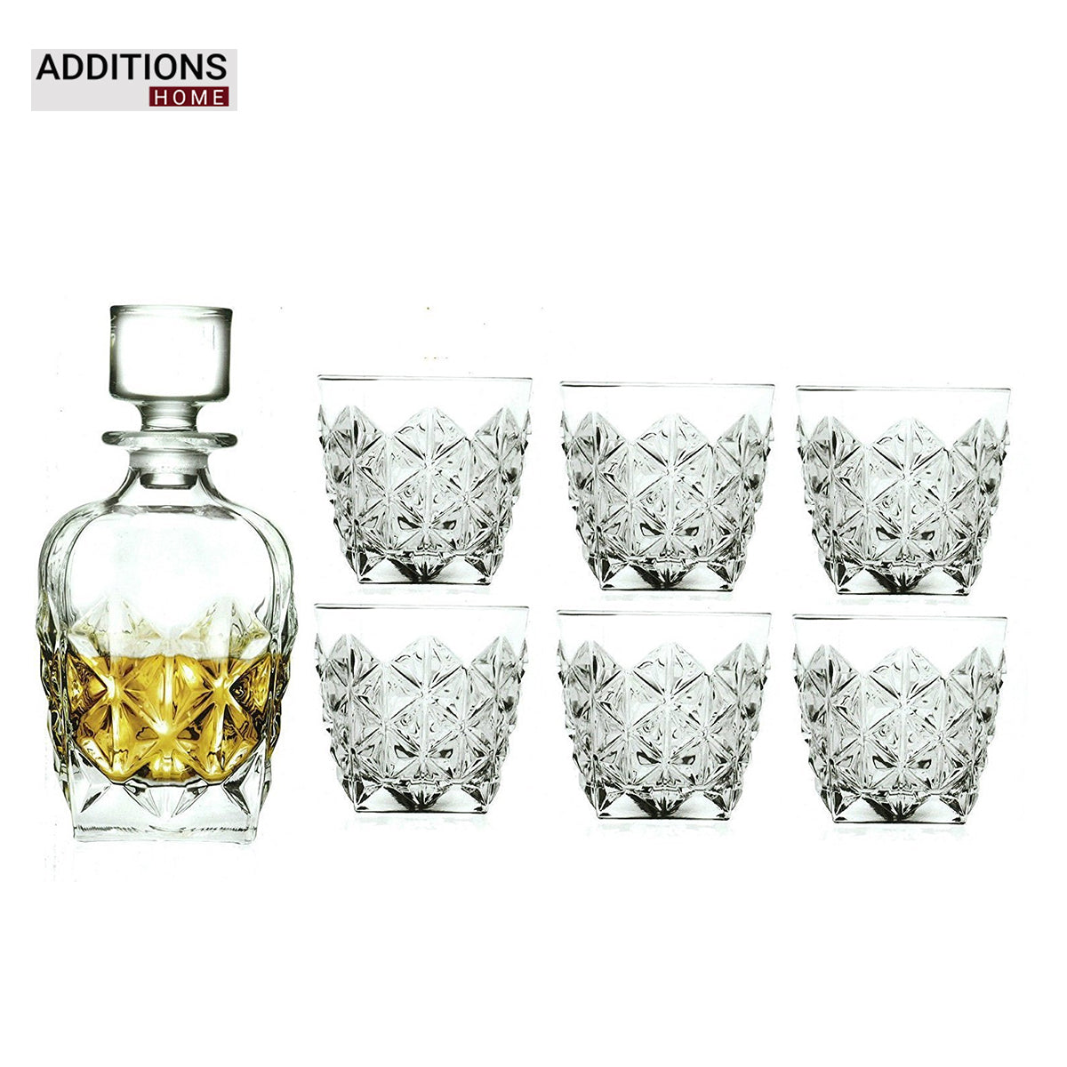 RCR Enigma 7 Piece Whisky Set Crystal Glass Decanter (860ML) With Tumbler Glasses(370ML).