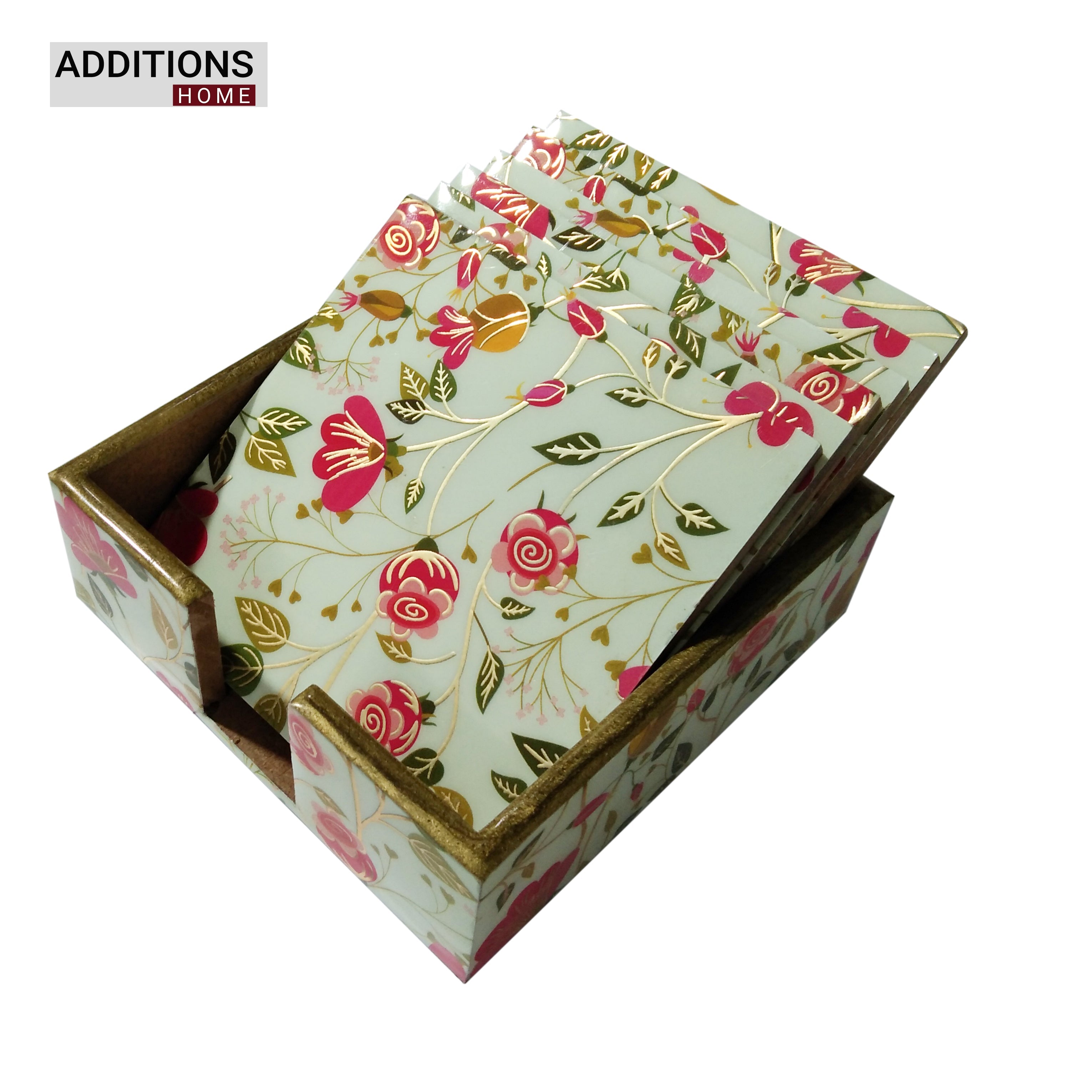 Beautiful Designer Printed Coasters Set of 6 PCS (MDF Wooden, 9.5x9.5 cm, Square)