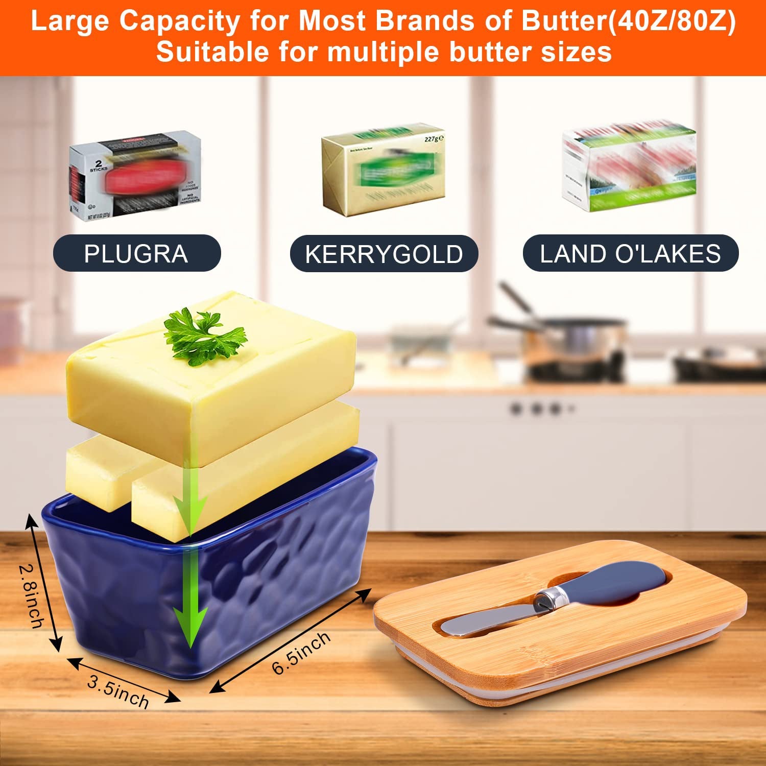 Butter Dishes Box Premium Quality Elite Range Heavy Fine Porcelain Butter Box,Butter Dish with Wooden Top Cover,Lid with a Knife -600 ML