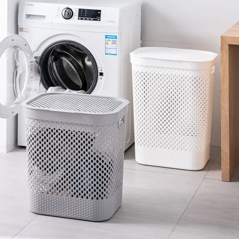 Laundry Basket with Lid/Bathroom Basket for Clothes/Multipurpose Big Size Basket for Home | 60 Lt. White . 1 Pcs