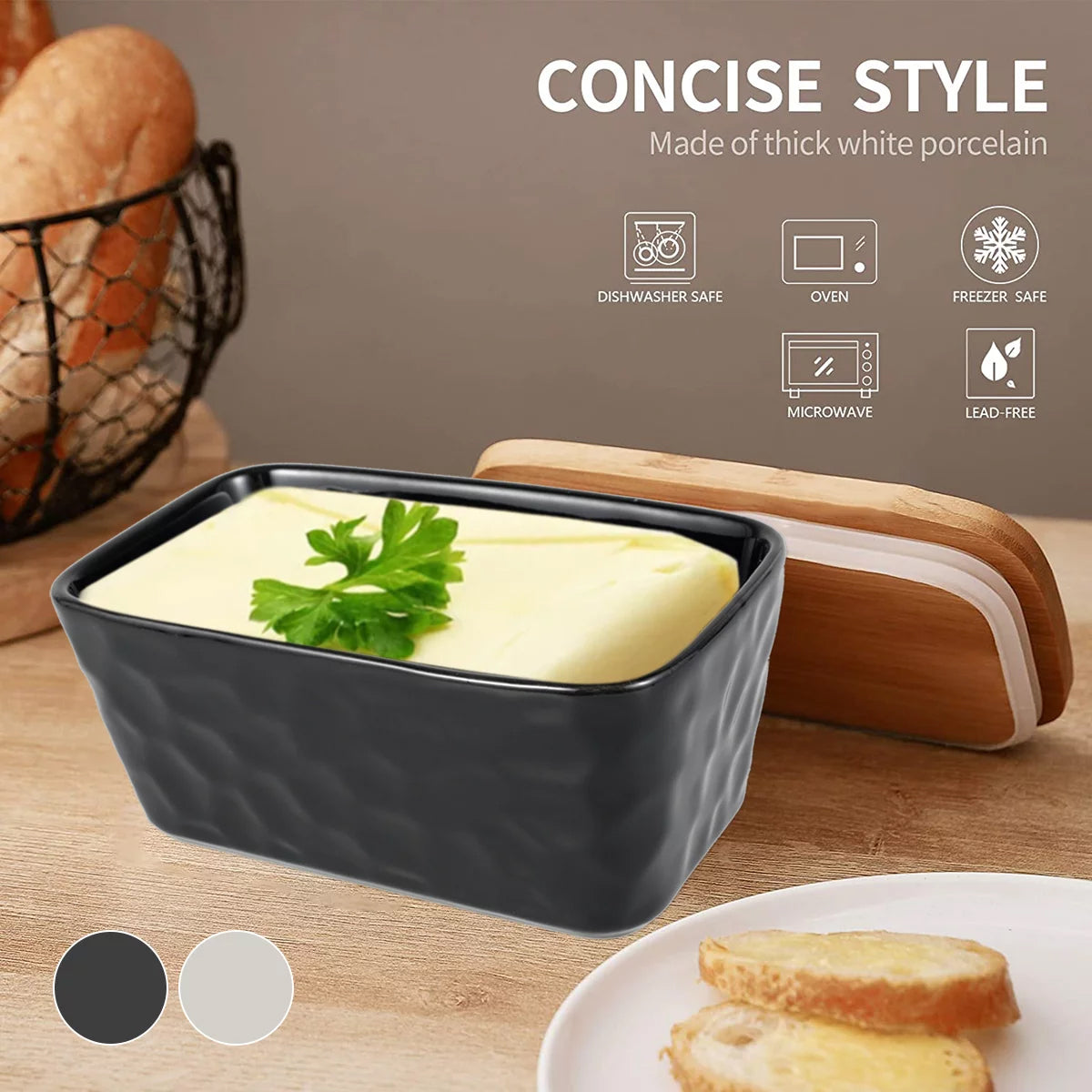 Butter Dishes Box Premium Quality Elite Range Heavy Fine Porcelain Butter Box, Butter Dish with Wooden Top Cover,Lid with a Knife -600 ML