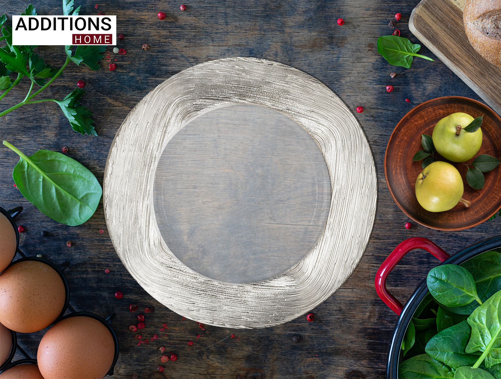 1 Pcs , 13" Round Silver Rim Glass Charger Plates