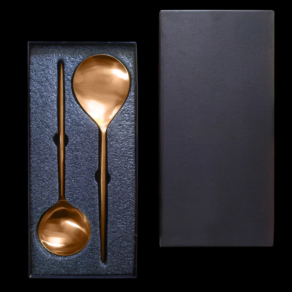 2pcs Luxury Chrome Gold Plated Classic Serving Spoon