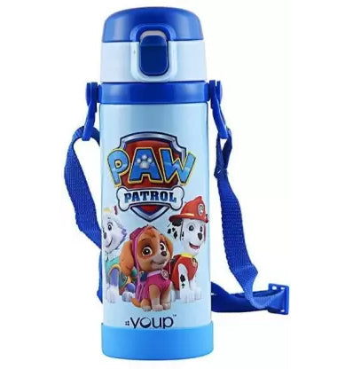 Vacuum Insulated Travel Paw Petrol Water Bottle with Straw 650 ml Bottle (Pack of 1, Blue, Steel)