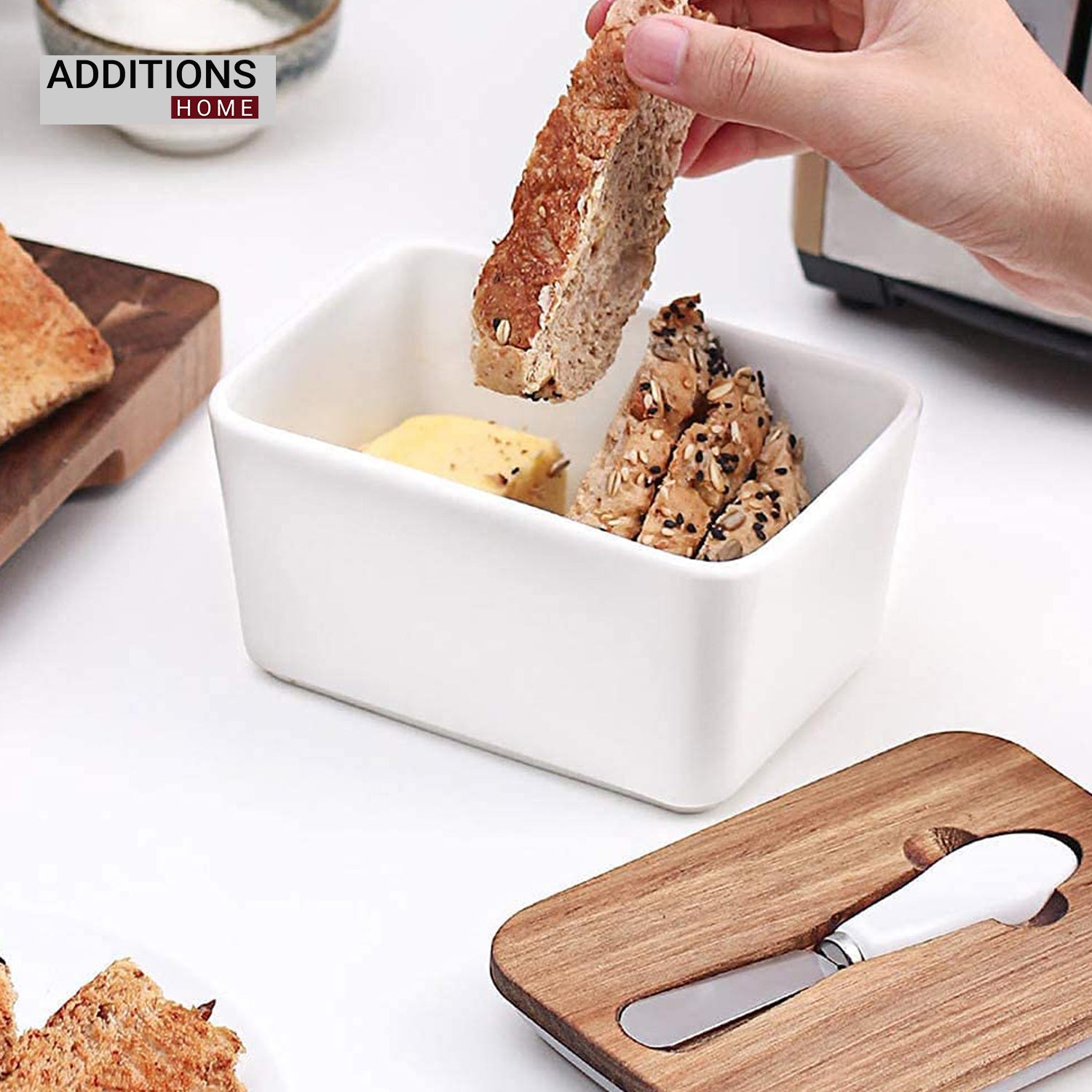 Butter Dishes Box Premium Quality Elite Range Heavy Fine Porcelain Butter Box,Butter Dish with Wooden Top Cover,Lid with a Knife -600 ML
