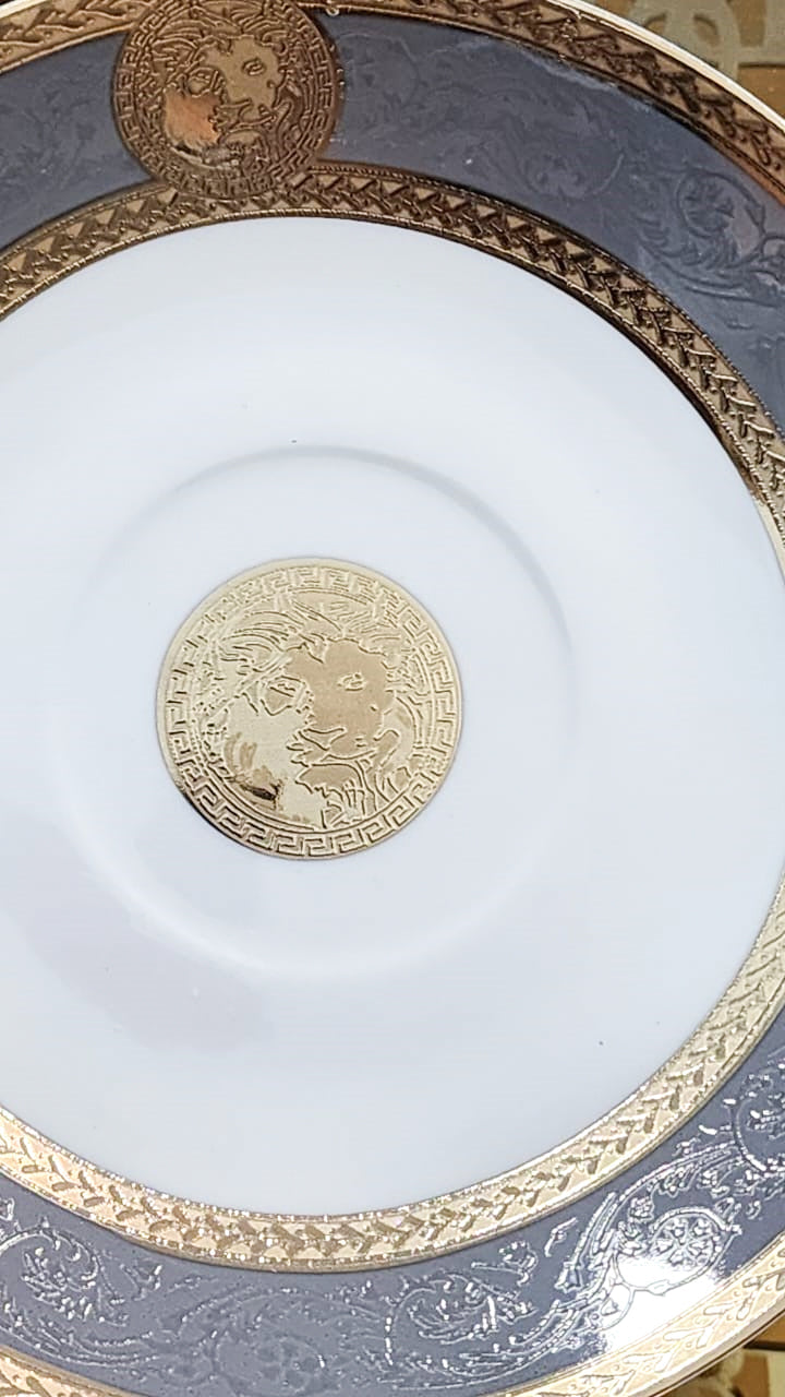 Luxury Embossed Gold Plated Cup & Saucer Royal Style Bone China, Set Of 6 (MADE IN JAPAN)