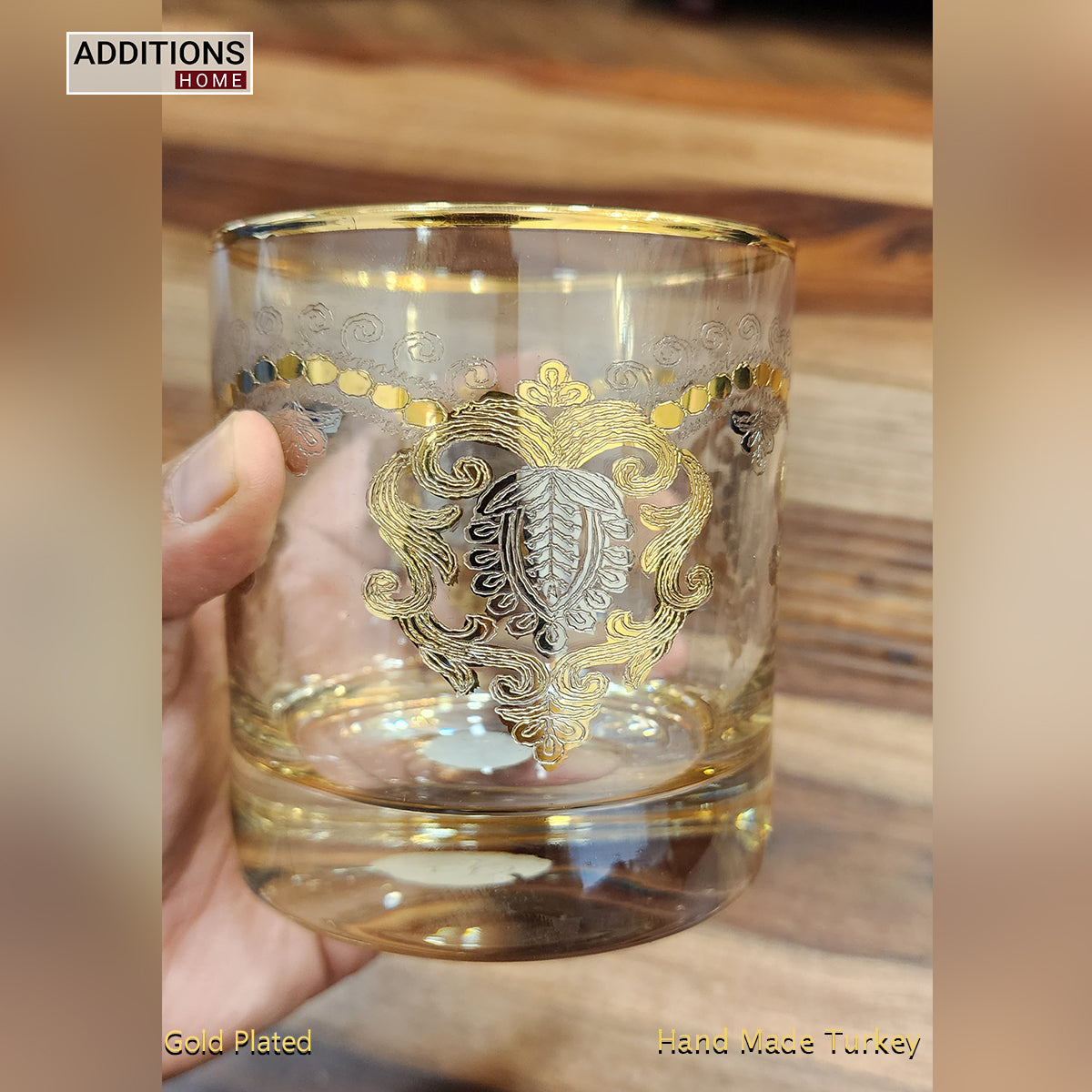 Hand Crafted Gold Plated Whiskey Glasses Capacity: 360 ML, for Home and Kitchen - Ideal Gift for Housewarming