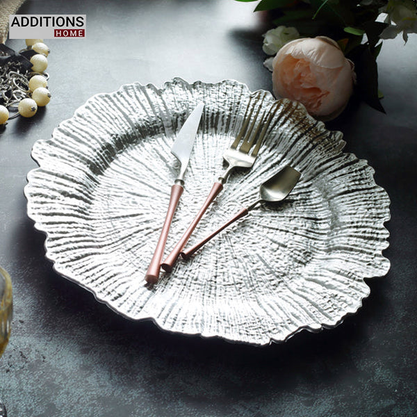 1 Pcs , 13" Round Full Silver Glass Charger Plates