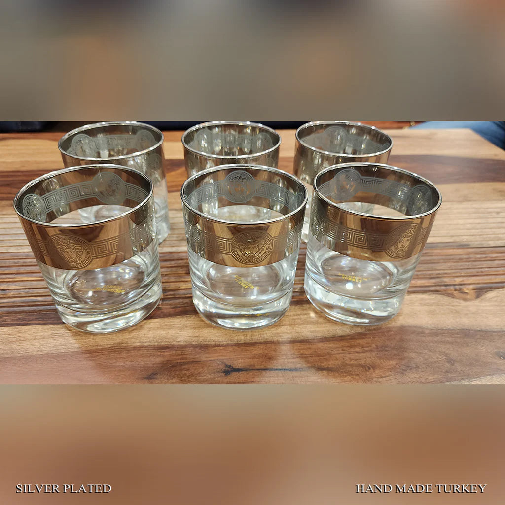 Hand Crafted Silver Plated Whiskey Glasses Capacity: 340 ML, for Home and Kitchen - Ideal Gift for Housewarming