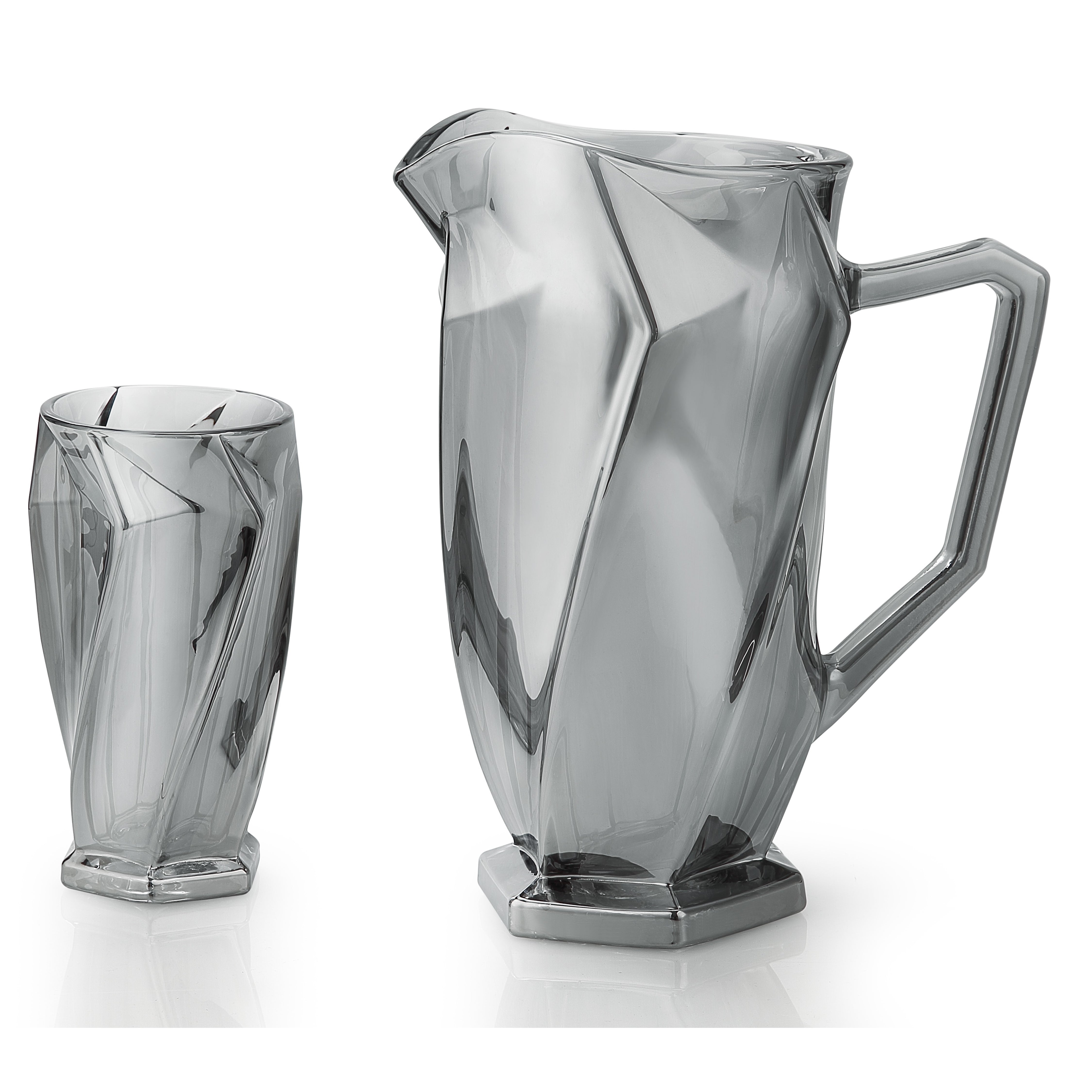 Hand Crafted Jug 1750 ml, With Long Glasses 370 ML, for Home and Kitchen Set of 7.