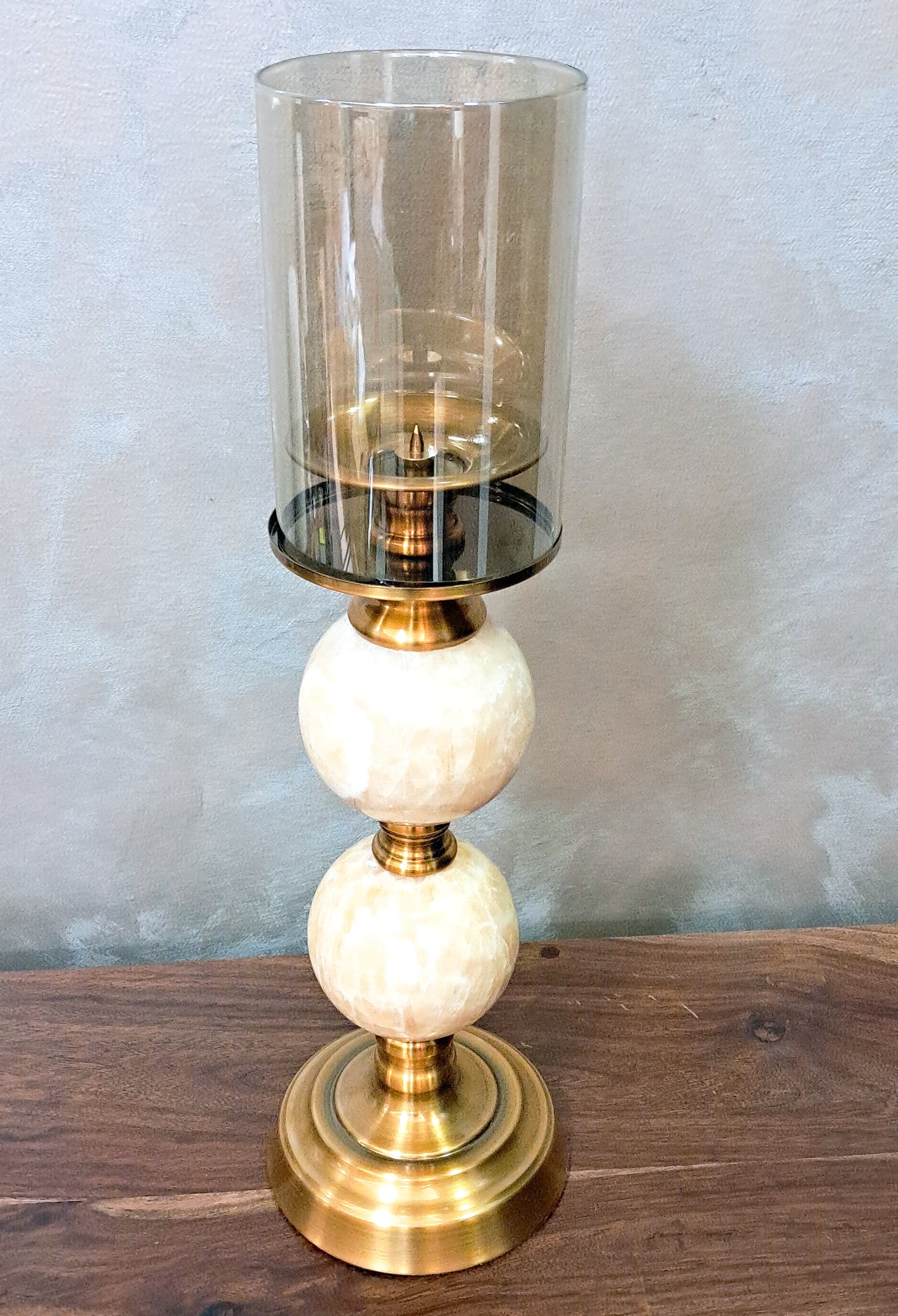 ANTIQUE CANDLE STAND WITH ITALIAN STONE SET OF 2.