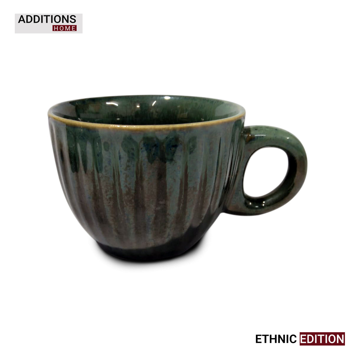 Glazed Ceramic Tea Cup With Saucer. Set of 6. ETHNIC EDITION