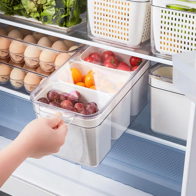 5pcs Fridge Storage Organizer Set, BPA-free, Different Function Stackable Plastic Transparent Pantry Storage Bin With Handle