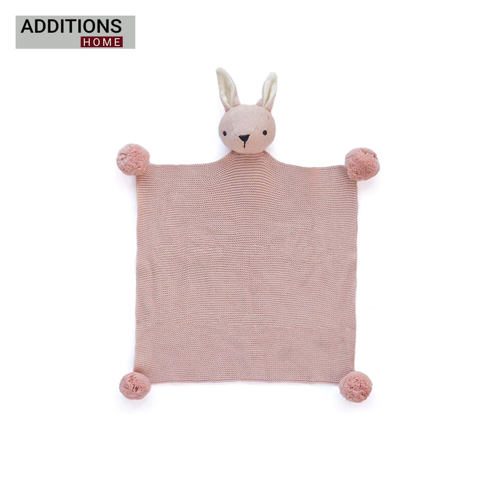 Rabbit- Pink Pearl Cotton Knitted All Season AC Blanket with Cuddle Cloth Set for Babies (Set of 2 - Blanket & Soft Toy )