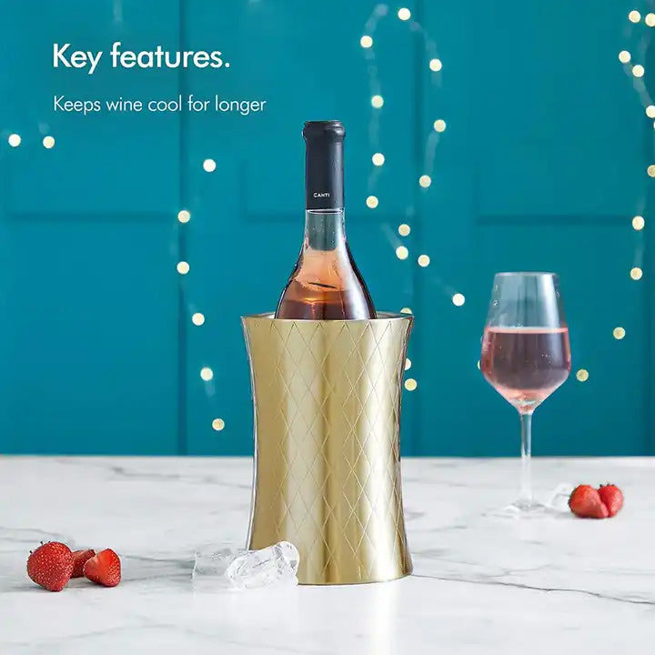 High quality Stainless Steel Double Wall Champagne Etched Ice Bucket Gold Wine Chiller Bottle Cooler 2L